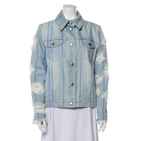 Chanel Stripe Rosette Art to Wear Raw Hem Denim Jacket - Picture 2 of 15